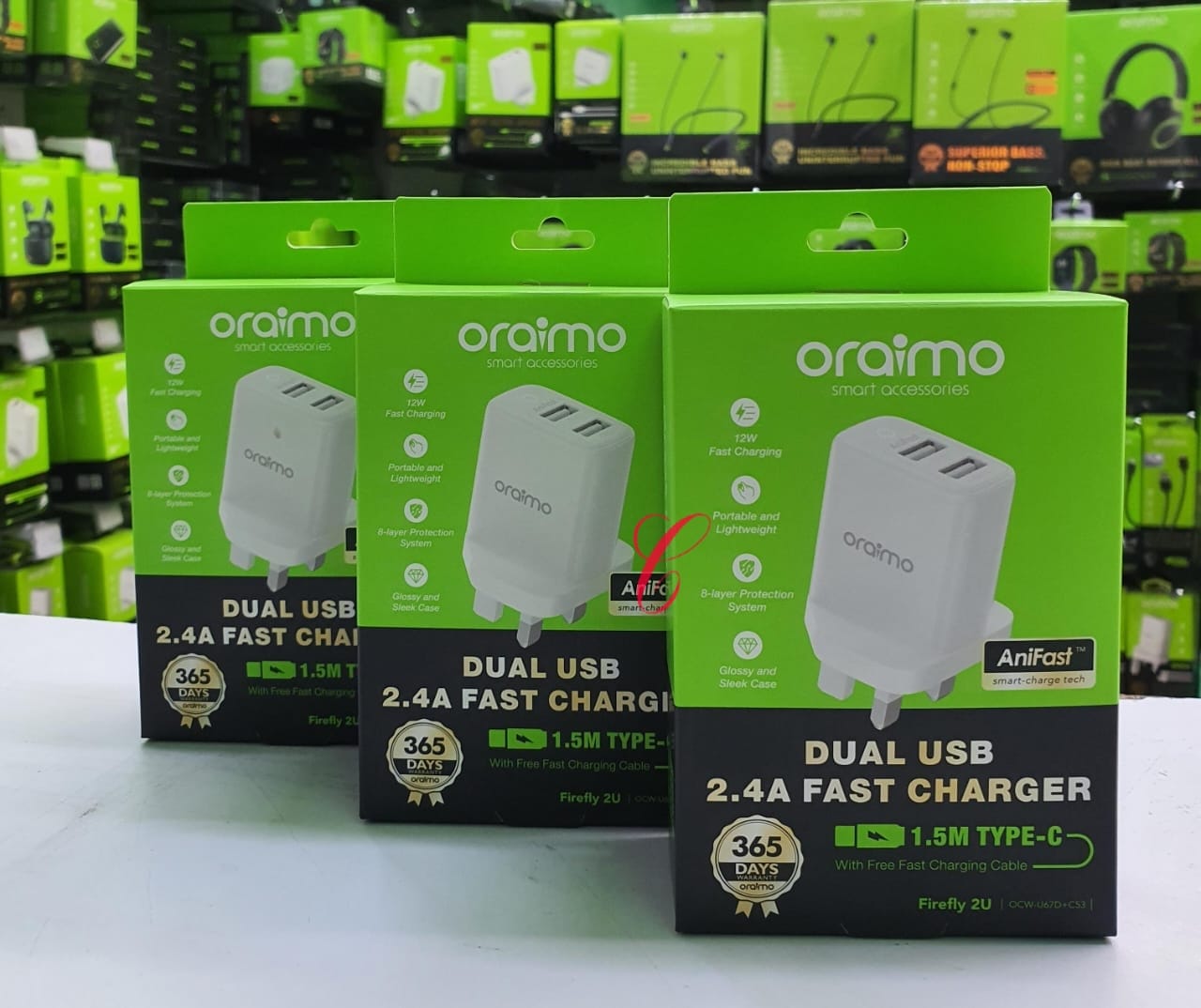 Oraimo Firefly 2U U67D+C53 Dual USB 2.4A Type C fast charger