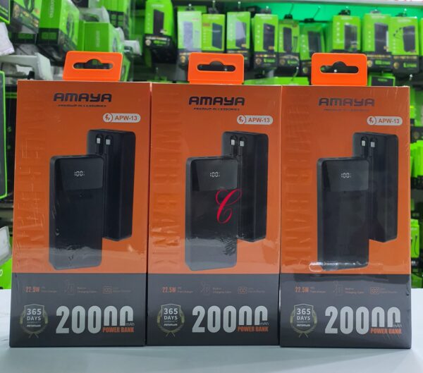Amaya APW-13 22.5W 20,000mAh power banks with built in Type C & lightning cables