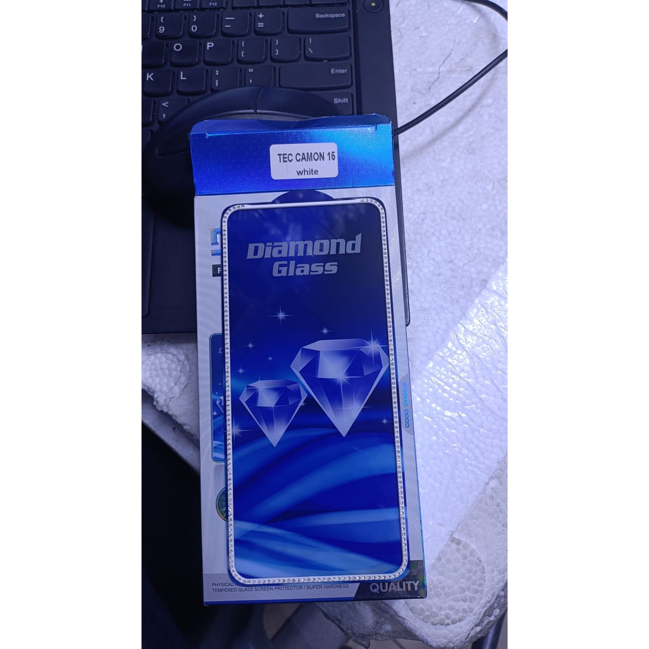 Diamond Mobile Phone Screen Glass Film white for techno camon 15