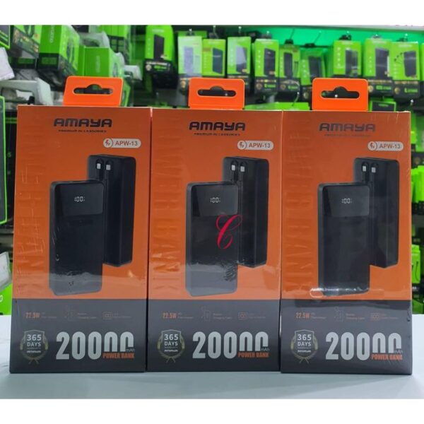 Amaya APW-13 22.5W 20,000mAh power bank with built in Type C & lightning cable