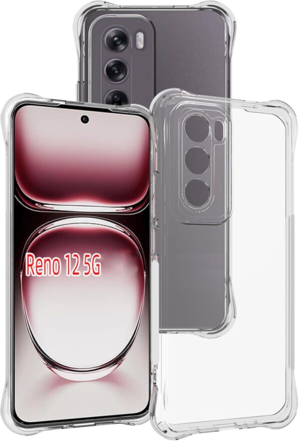 Case for Oppo Reno 12 5G Clear TPU Four Corners Military-Grade Protection Cover Transparent Soft funda