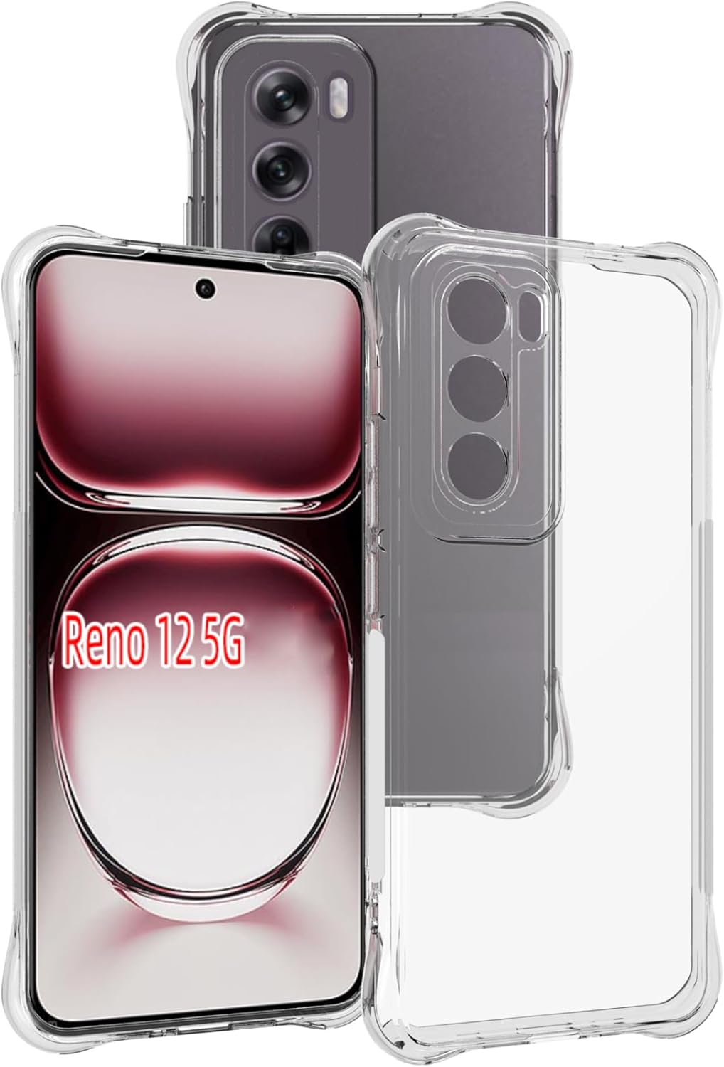 Case for Oppo Reno 12 5G Clear TPU Four Corners Military-Grade Protection Cover Transparent Soft funda