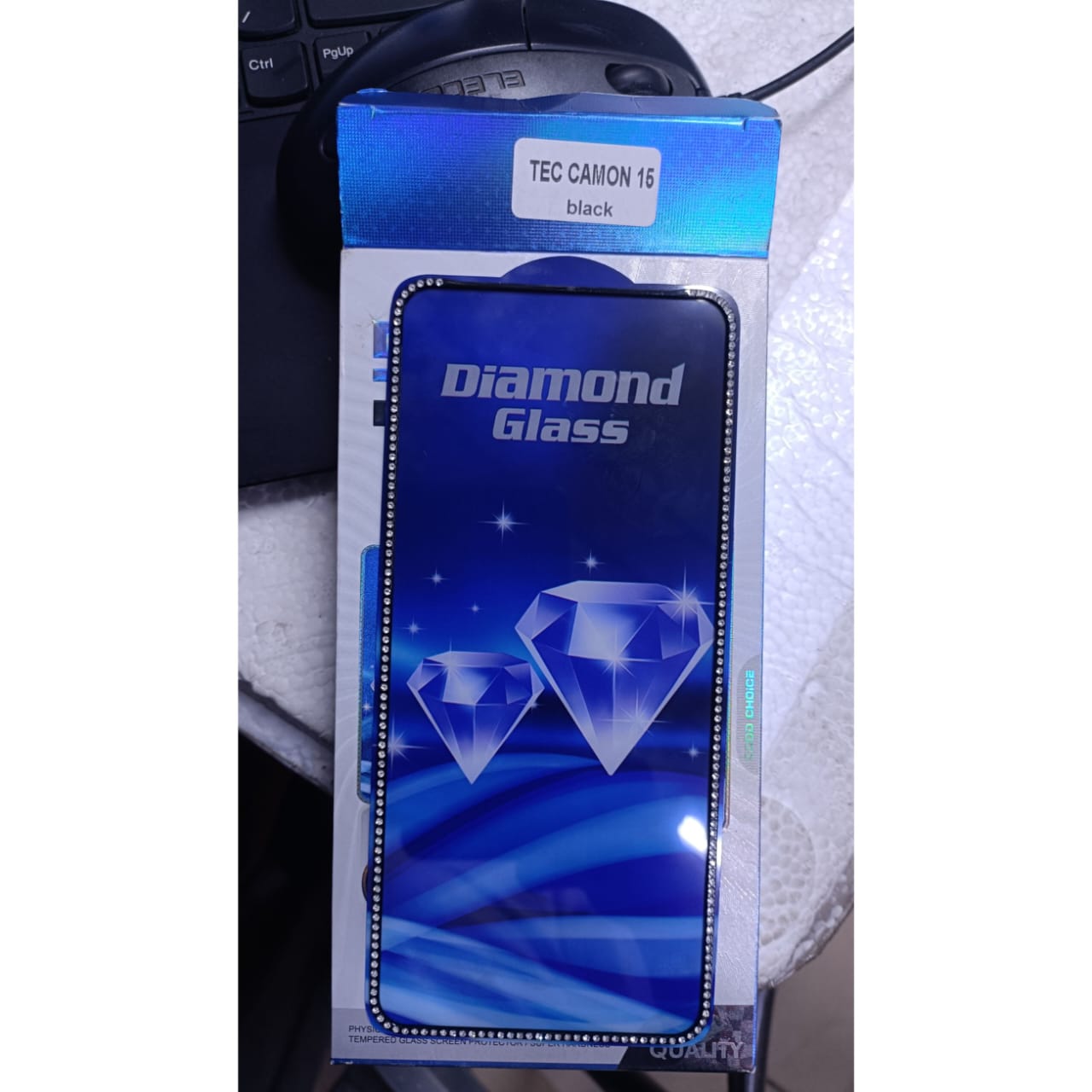 Diamond Mobile Phone Screen Glass Film black for techno camon 15