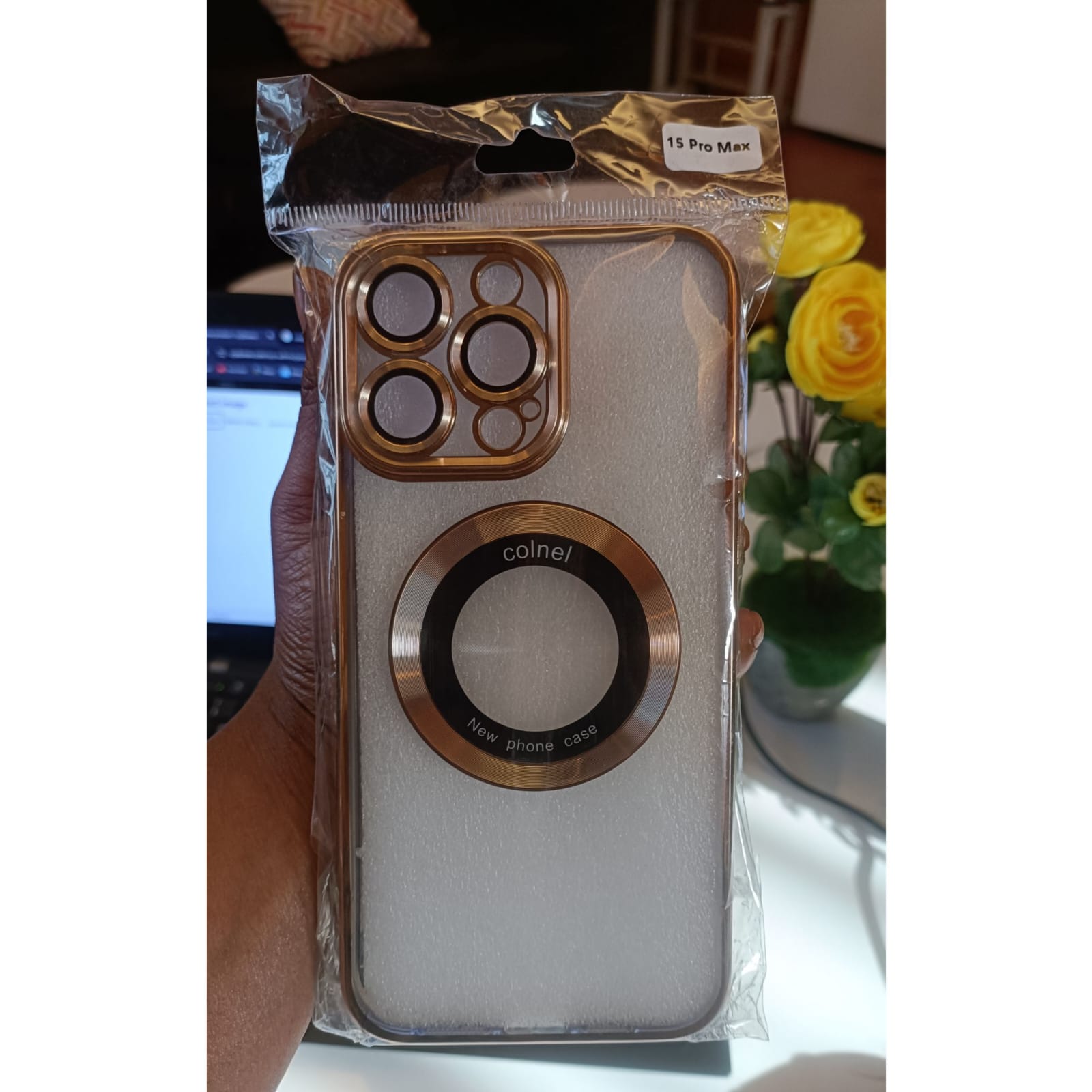 iPhone 15 Pro Max Case with Camera Lens Protector,Full Protection Clear Case Compatible with Elegant Anti-Scratch Case Cover for iPhone 15 Pro Max Gold